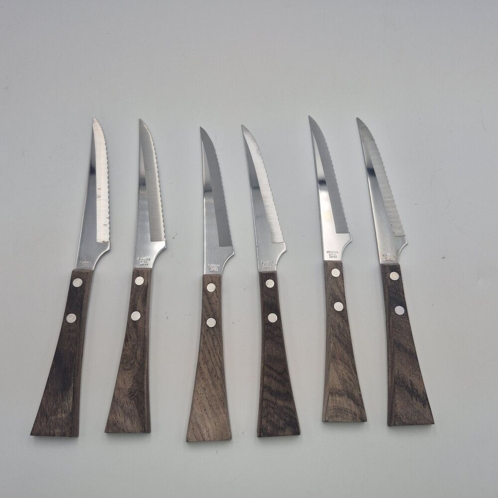 Burnco Retro Art Deco Stainless Steel Steak Knives Mid Century Modern Japan